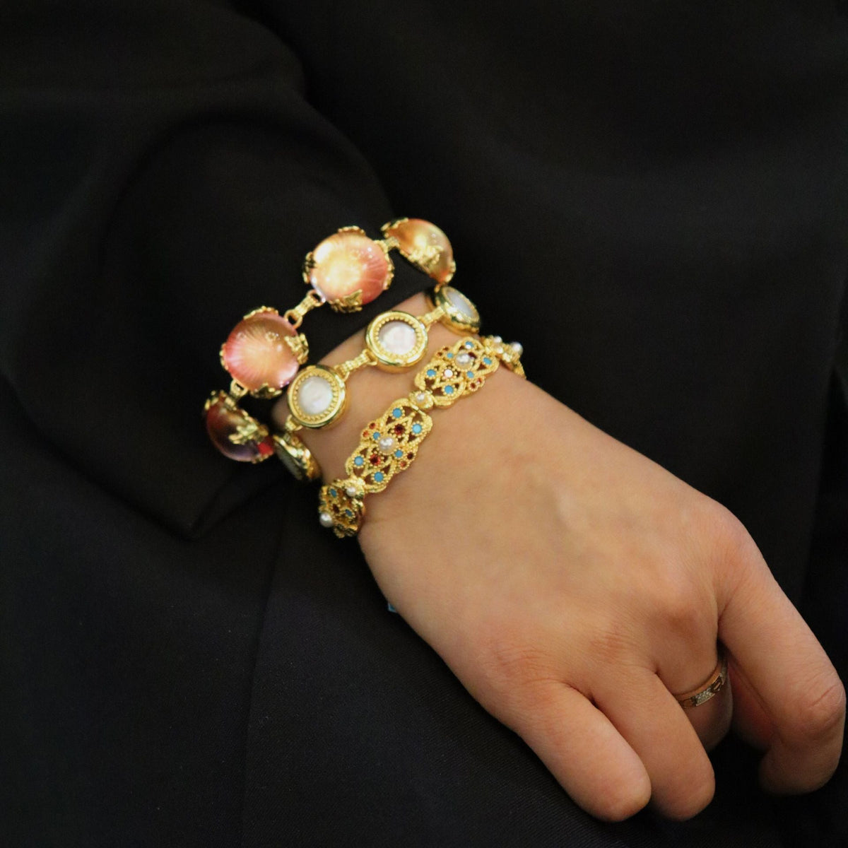 Jewelry Colored Glaze Austria Crystal Glass Vintage Old Gold Bracelets