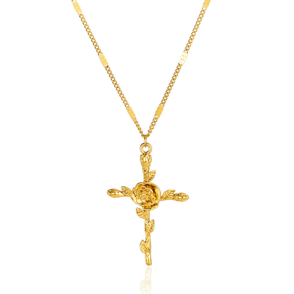 Gold-plated December Flower Three-dimensional Birthday Cross Holiday Necklace