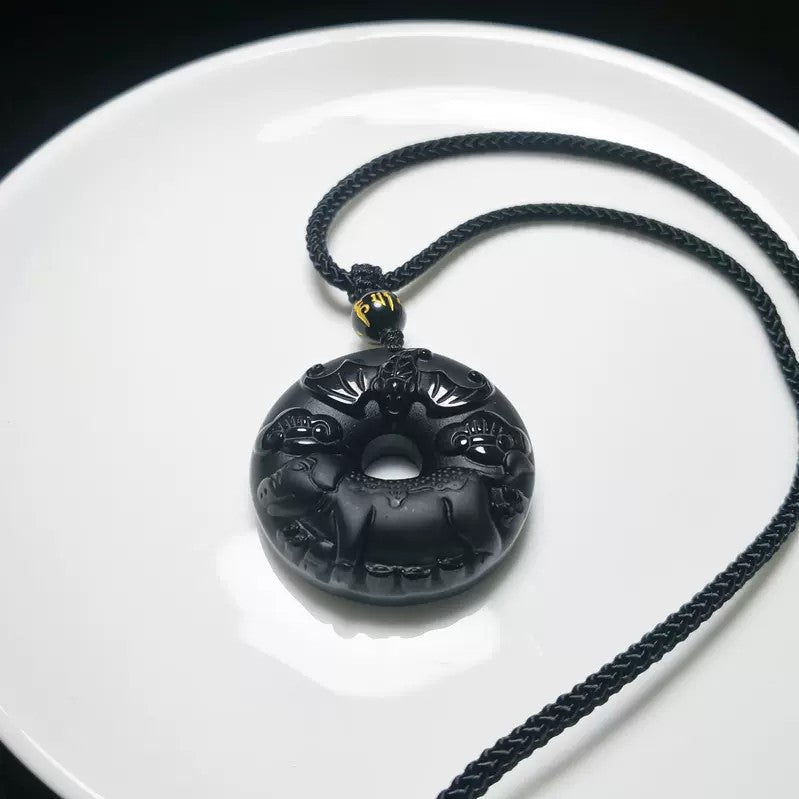 Women's & Men's Natural Obsidian Zodiac Safety Buckle Tiger Pendant