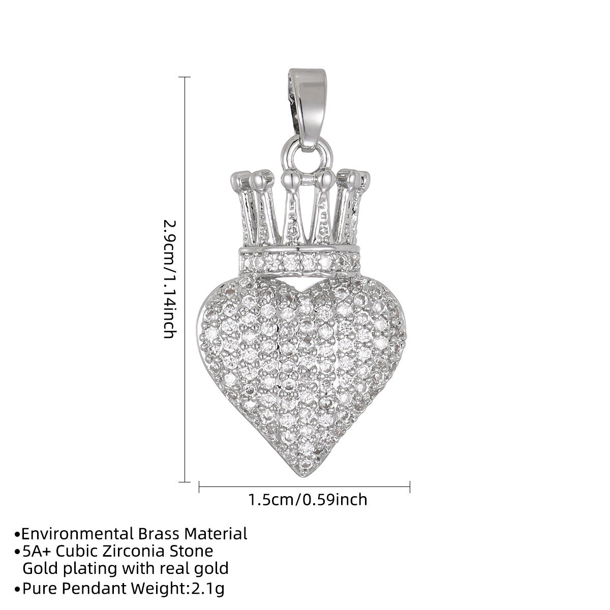 Copper Plated Gold Loving Heart Zircon Crown Clavicle Chain Rhinestone Pendant