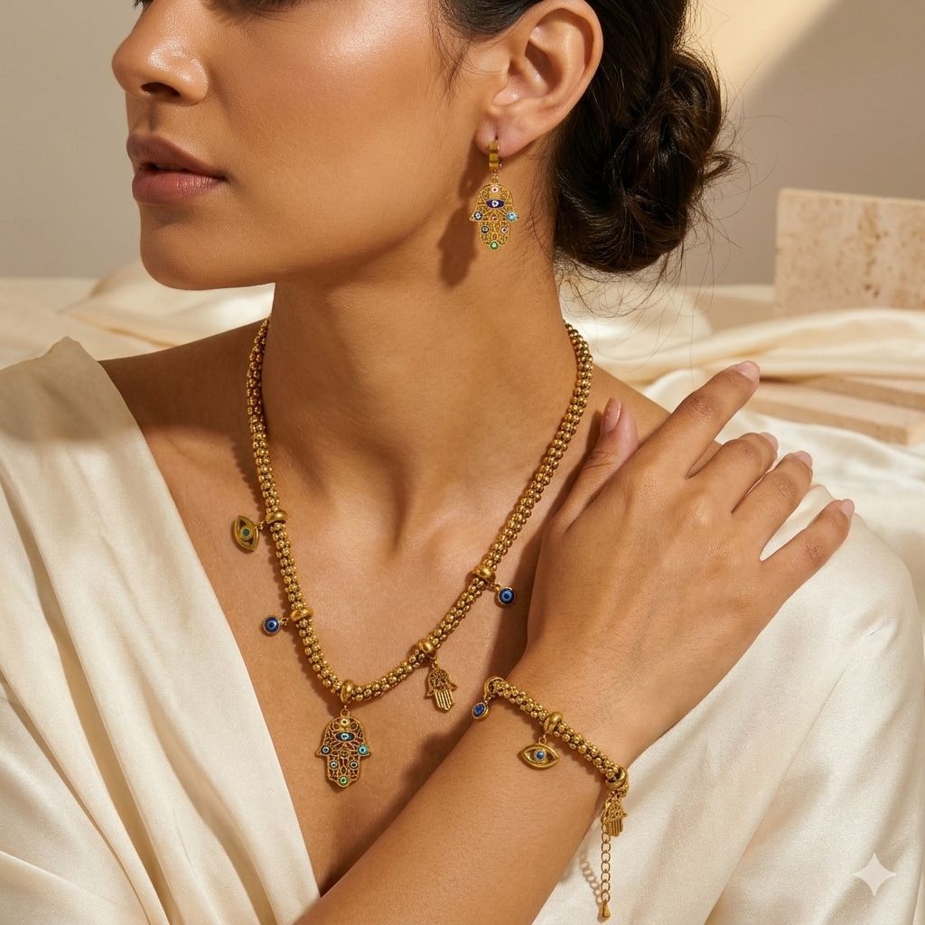Women's Wax Drip Palm Titanium Steel Devil Jewelry Set