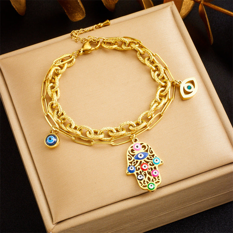Plated Vintage Turkish Eyes Palm Stainless Steel Necklaces