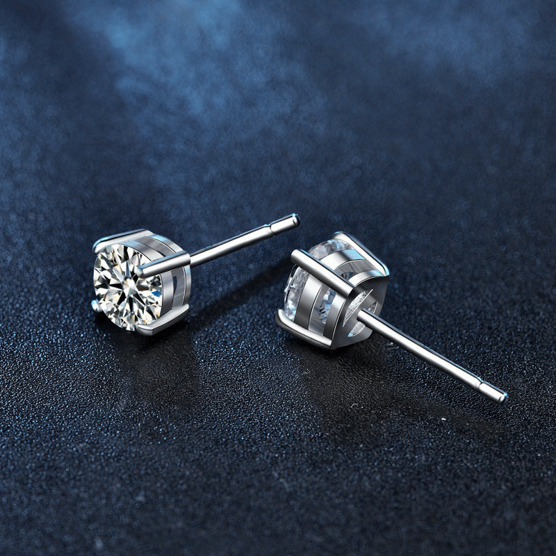 Moissanite Sterling Sier Needle Design Sense Delicate Stud Earrings