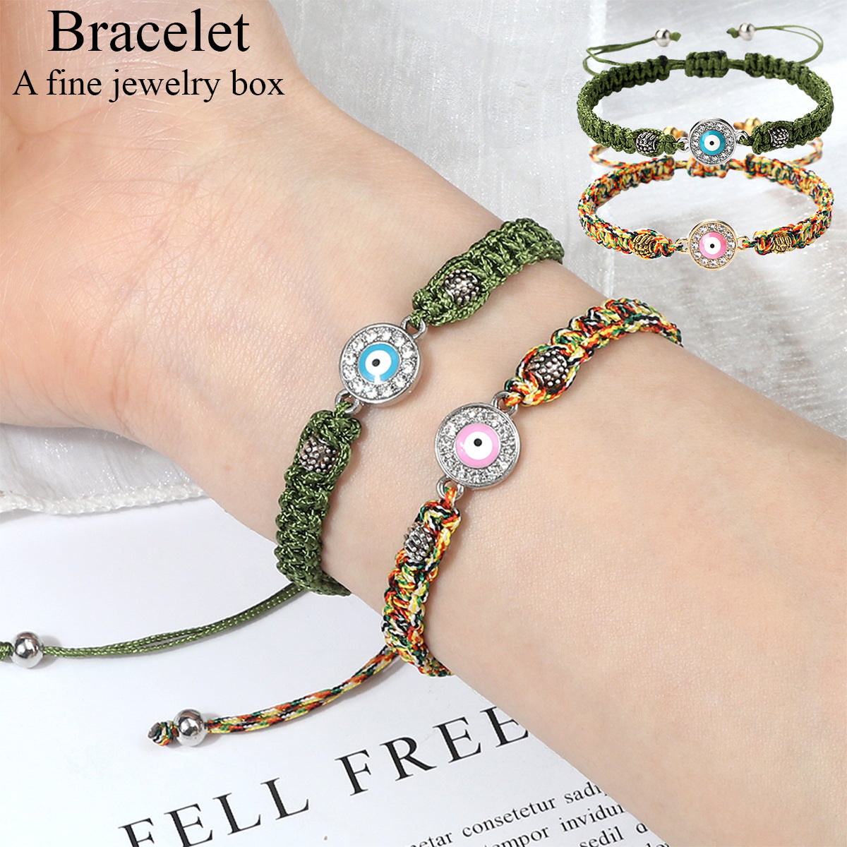 Sier Color Spacer Beads Flat Knot Personality Round Diamond Eye Bracelet