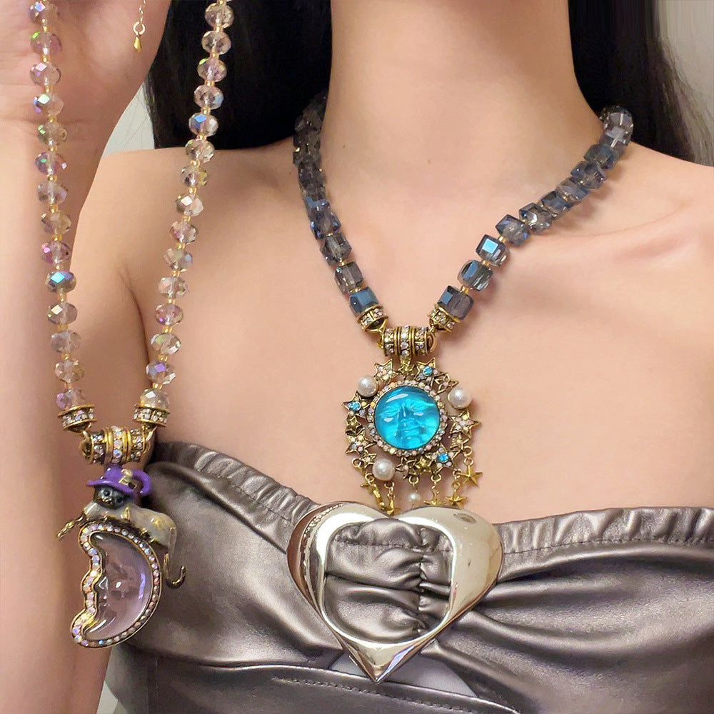 Women's Moen Face Moon Beaded For Niche Personality Design Necklaces