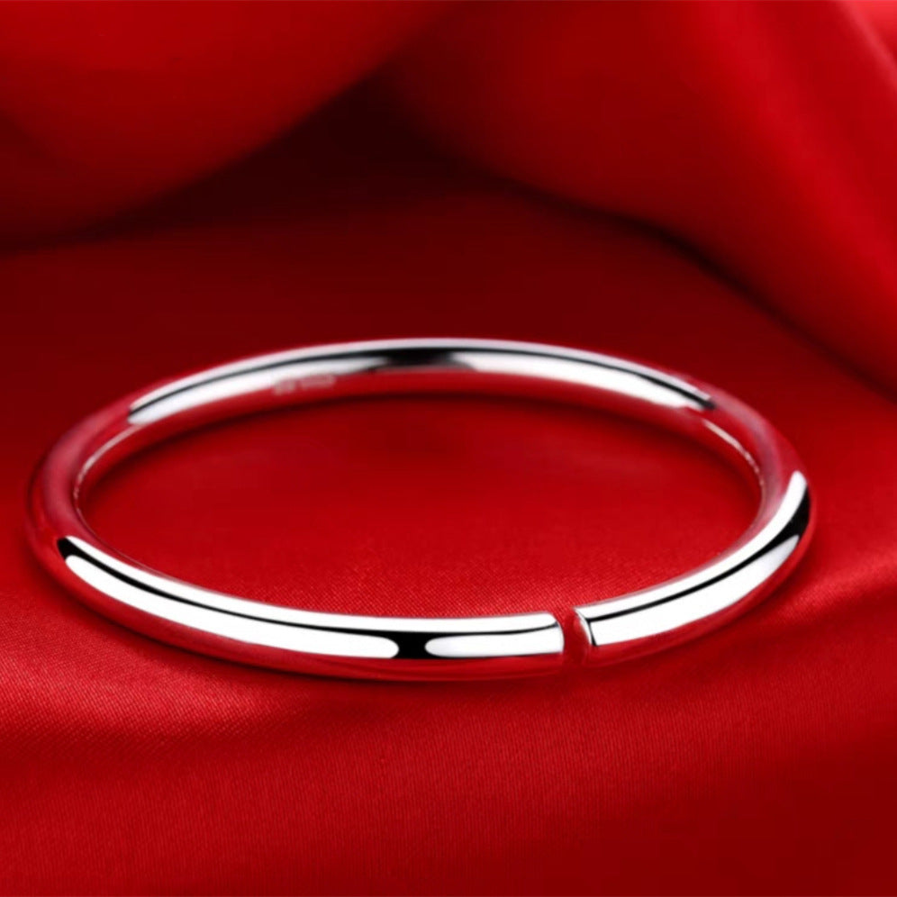 Women's Round Bar Solid Thin White Copper Simple Bracelet