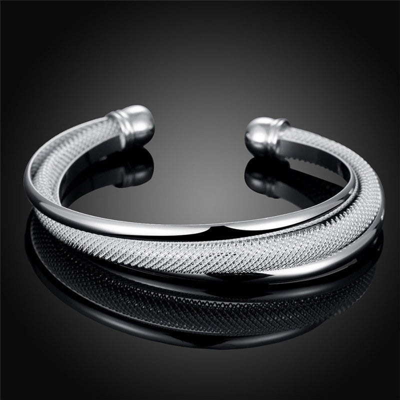 Fashion Popular Open-ended Sier Beveled Mesh Bracelet