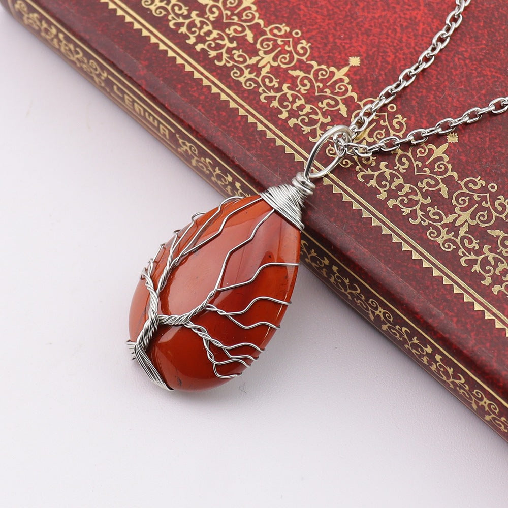 Agate Water Drop Winding Silk Tree Necklaces