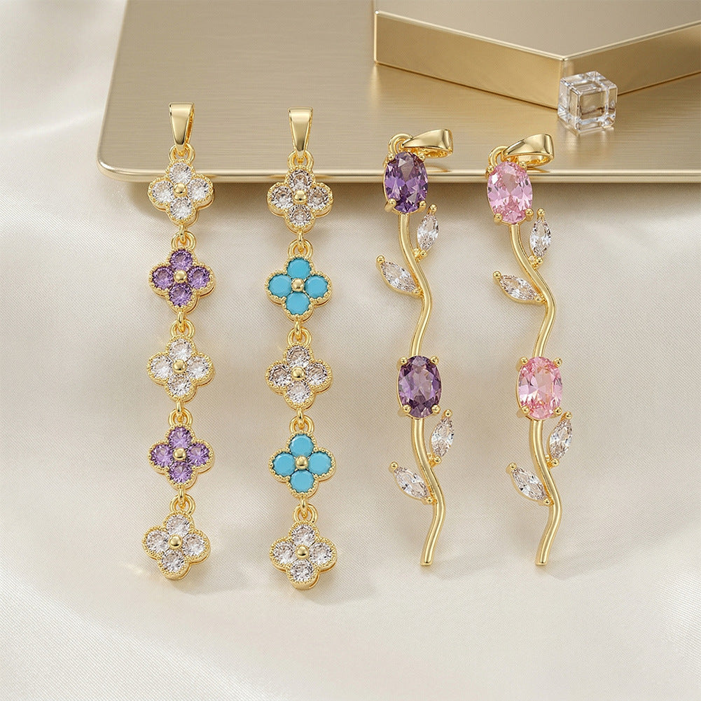 Copper Inlaid Zircon Clover Bow Tassel Love Pendant