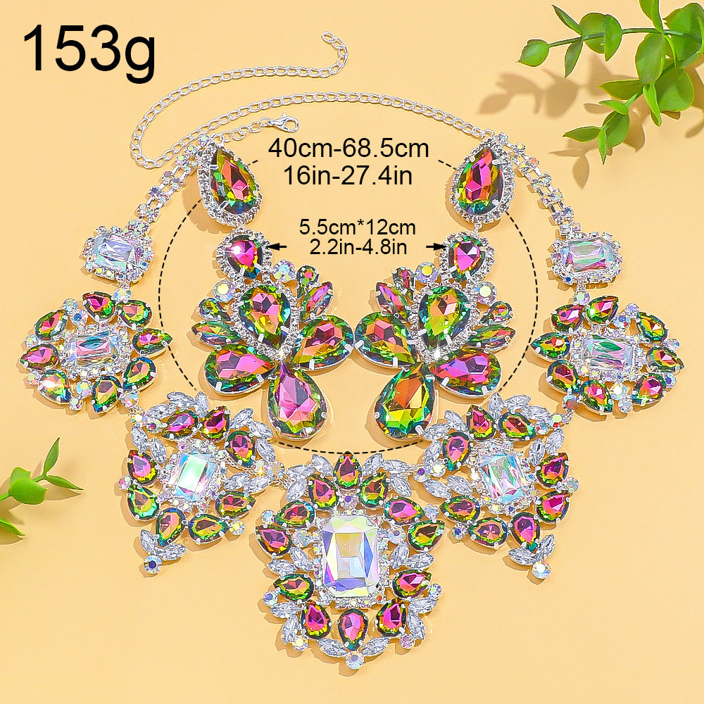 Versatile Exaggerated Rhinestone Flashing Formal Dress Jewelry Set