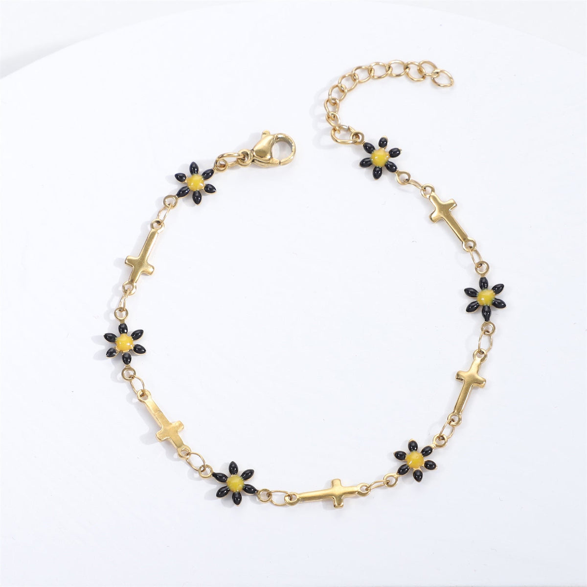 Gold Gaanized Enamel Colorful Oil Cross Chrysanthemum Unique Fashion Stainless Bracelet
