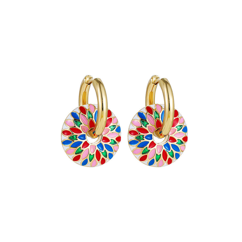 Drip Pattern Circle Ear Clip French Fashionable Niche Design Vintage Earrings