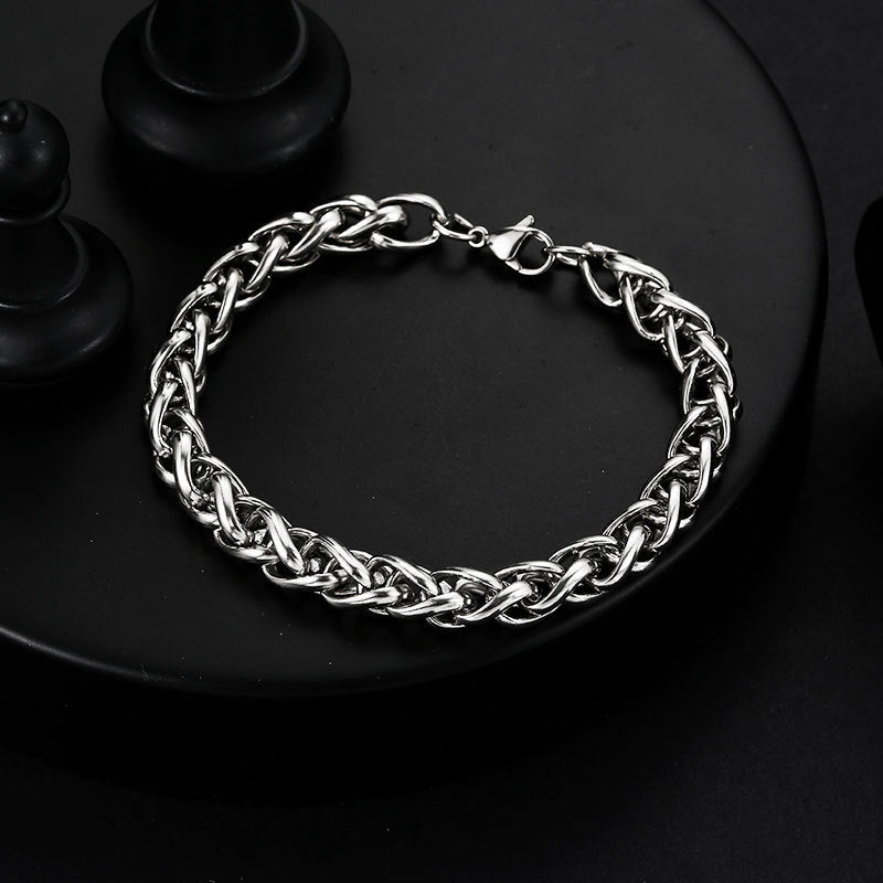 Men's Hipster Domineering Punk Hip Hop Titanium Steel Raw Retro Stainless Bracelet