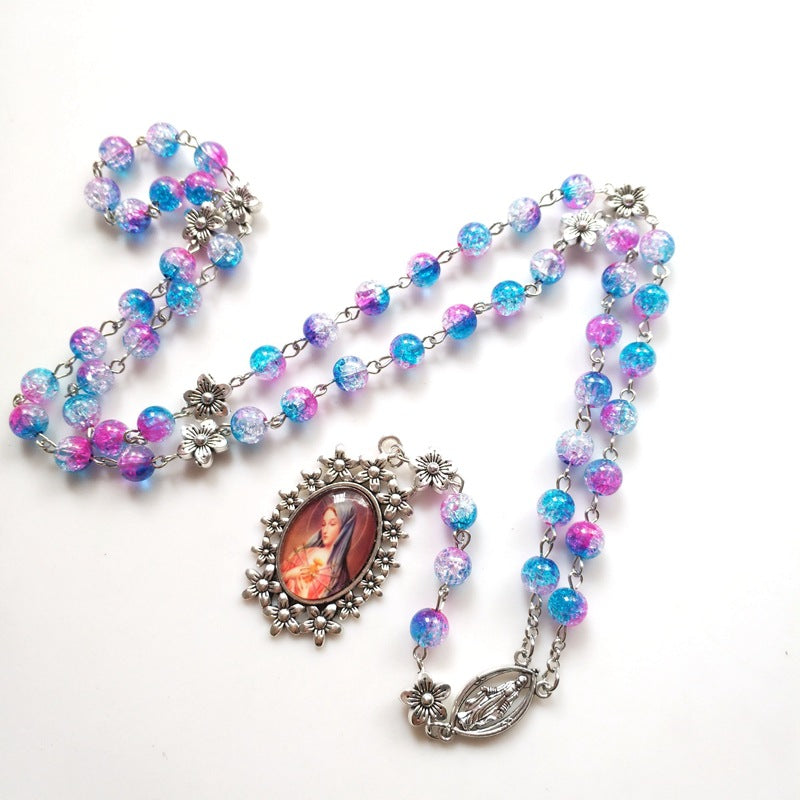 Women's Rainbow Floral Vintage Seven Bead Glass Alloy Necklaces