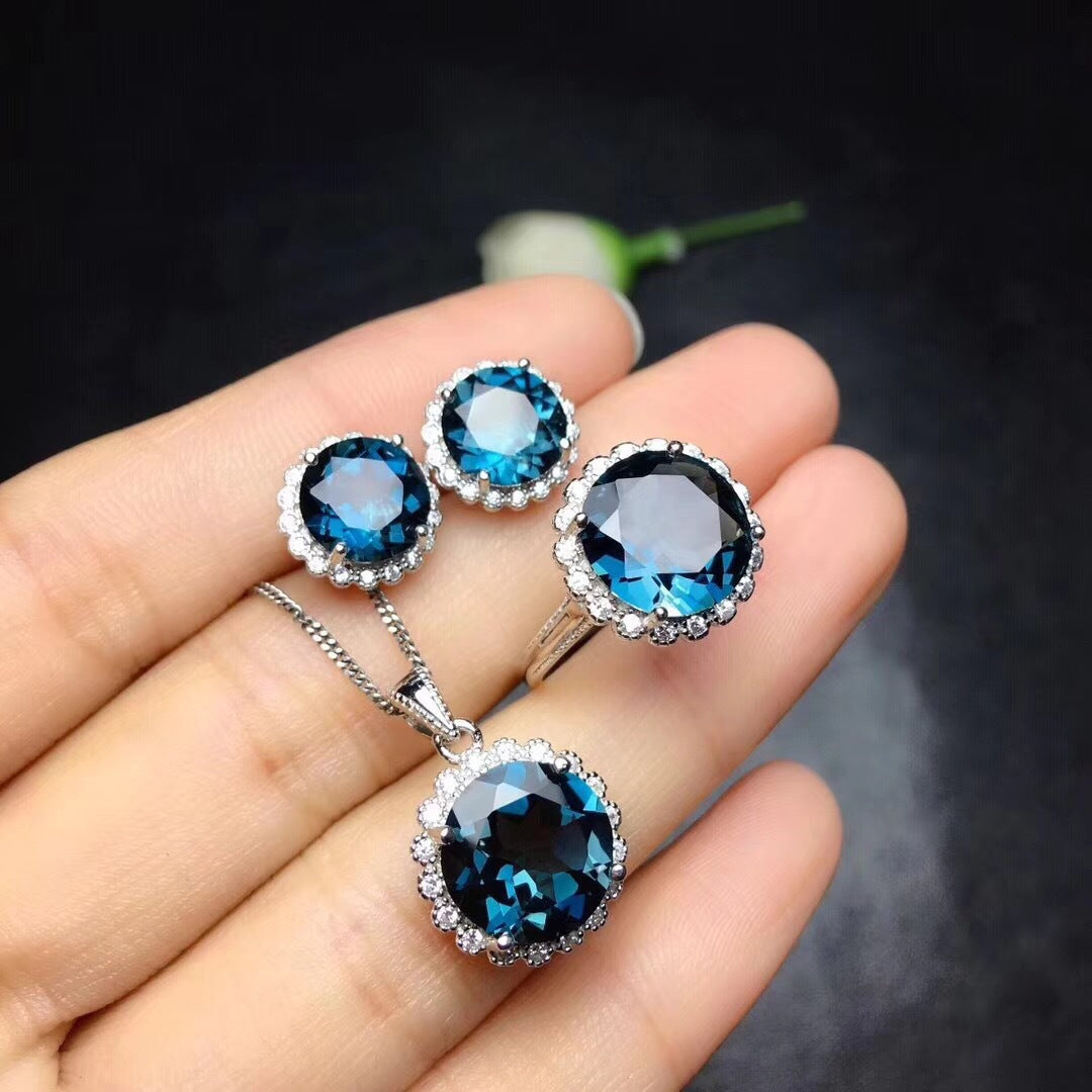 Live Streaming Imitation Sri Lanka Aquamarine Carat Ear Jewelry Set