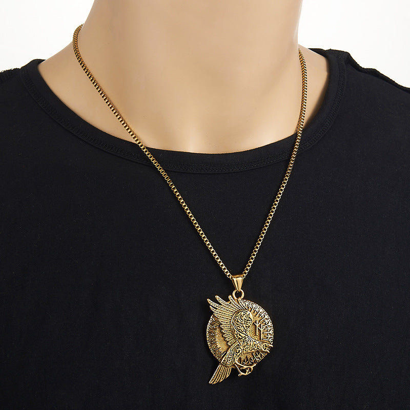 Men's Retro Nordic Viking Crow Trendy Stainless Titanium Steel Myth Flying Pendants