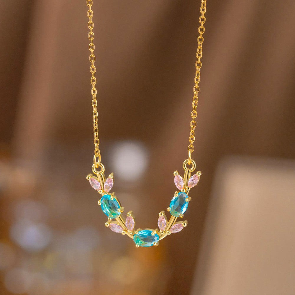 Steel Female Micro Inlaid Pink Diamond Necklace