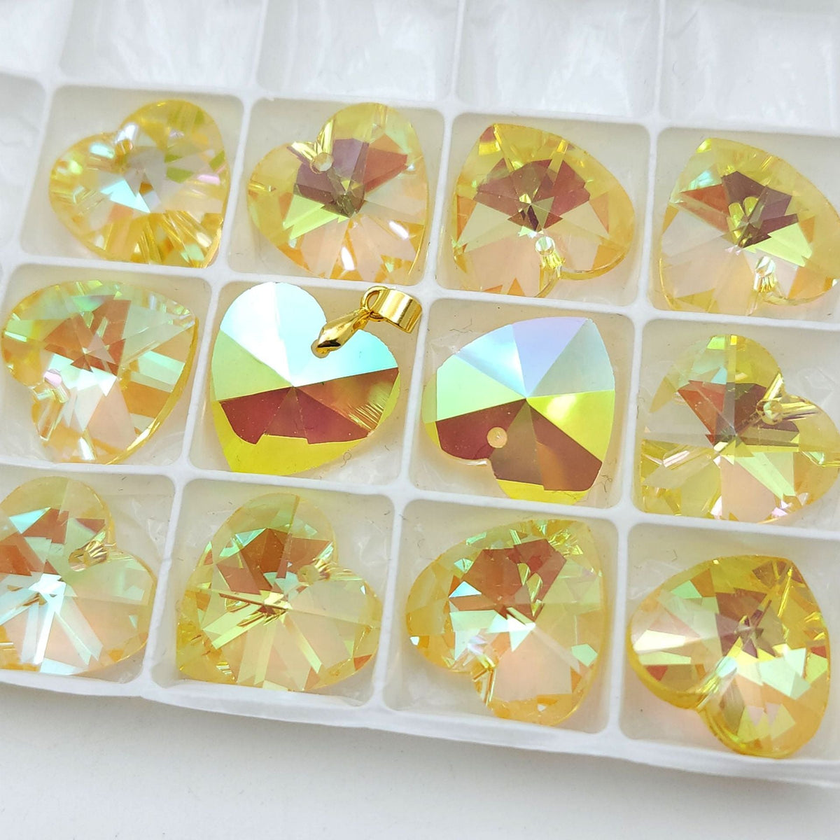 Peach Heart Crystal Heart-shaped Electroplated Aurora Pendant