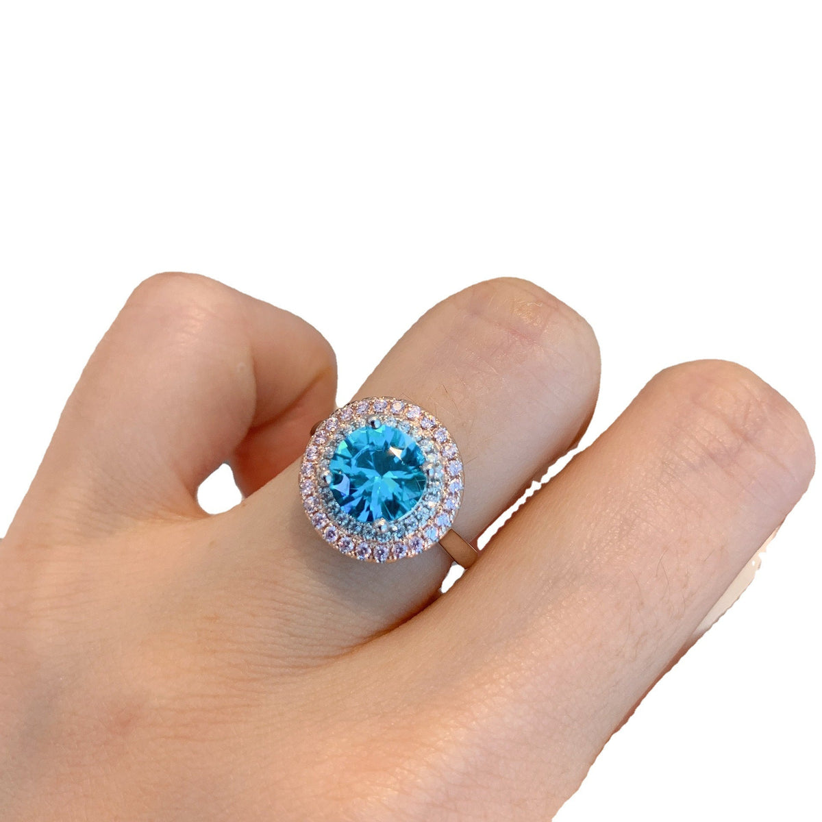 Women's Round Simulation Ocean Blue Rhinestone Simple Female Jewelry Set