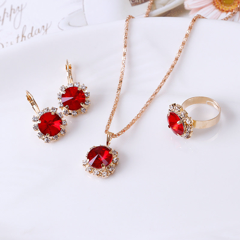 New Water Drop Heart-shaped Three-piece Jeweled Earrings