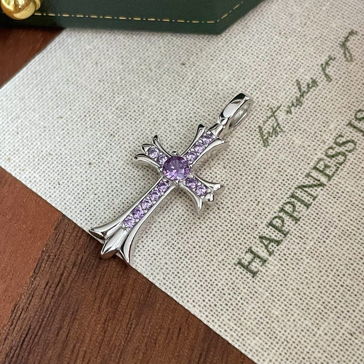 Sterling Sier Universal Buckle Purple Cross Jeweled Personality Retro Pendants