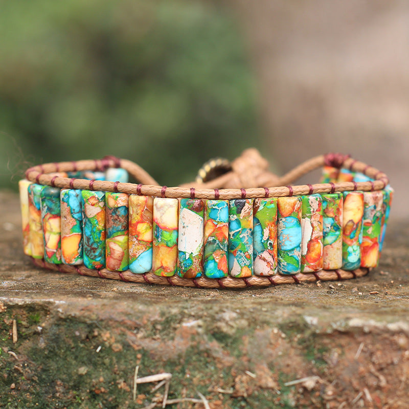 Bohemian Style Natural Stone Lan Di Royal Vintage Hand-woven Bracelet