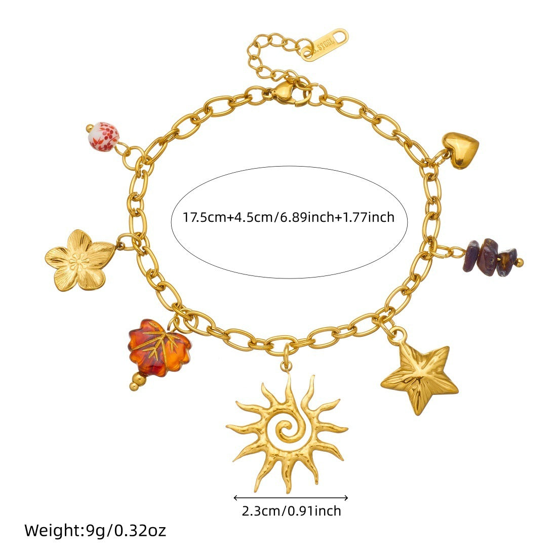 Fashion Gold-plated Star Sunflower Gravel Beaded Leaf Stainless Jewelry Set
