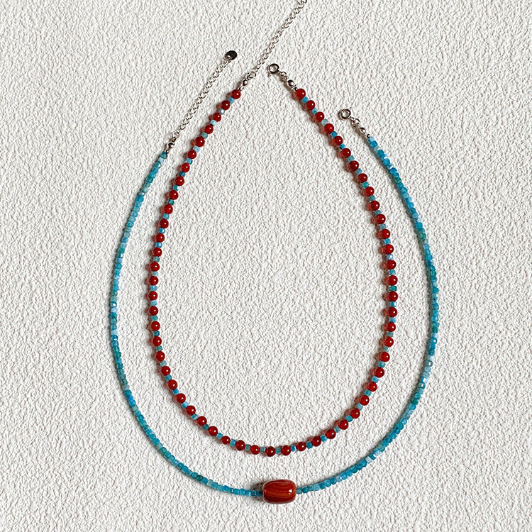 Flowers Retro Atmosphere Clavicle Chain Female Red Blue Beaded Niche Necklaces