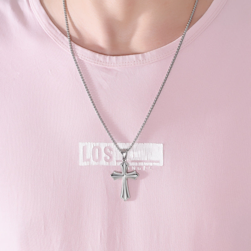 Men's Personality Cross Titanium Steel Punk Glossy Carved Pendants
