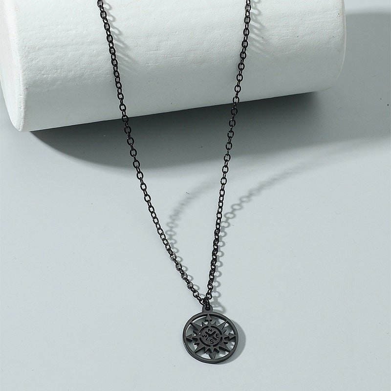 Men's Compass Feather Strip Appetizer Titanium Steel Pendant