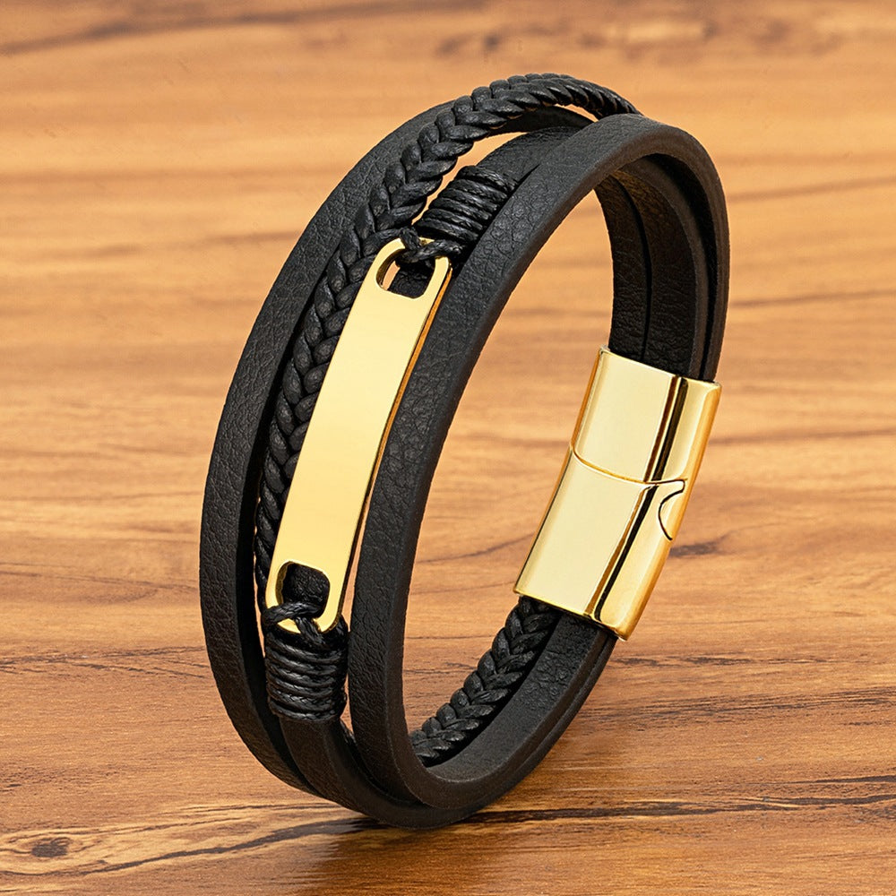 Fashionable Versatile Woven Leather Magnetic Buckle Bracelet