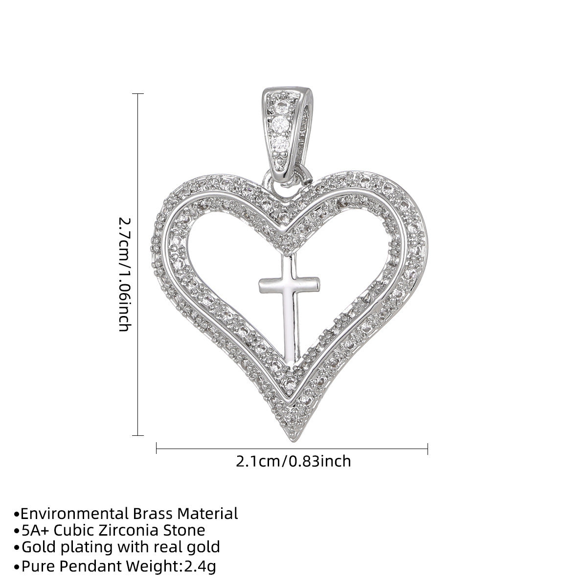 Copper Plated Gold Loving Heart Zircon Crown Clavicle Chain Rhinestone Pendant