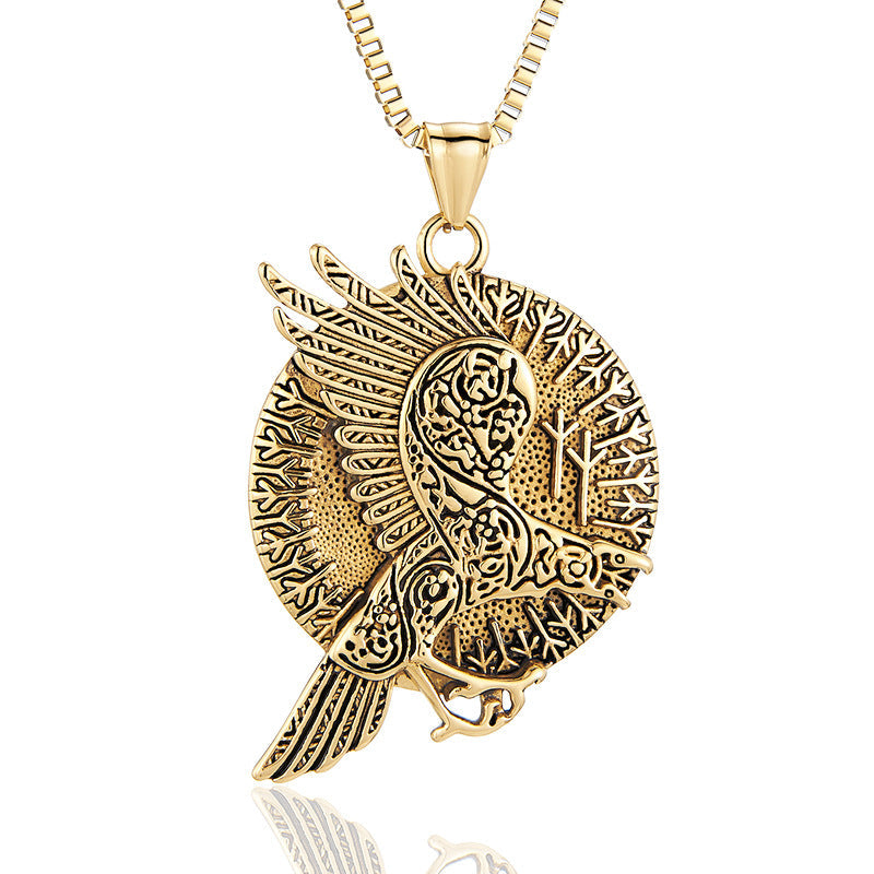 Men's Retro Nordic Viking Crow Trendy Stainless Titanium Steel Myth Flying Pendants