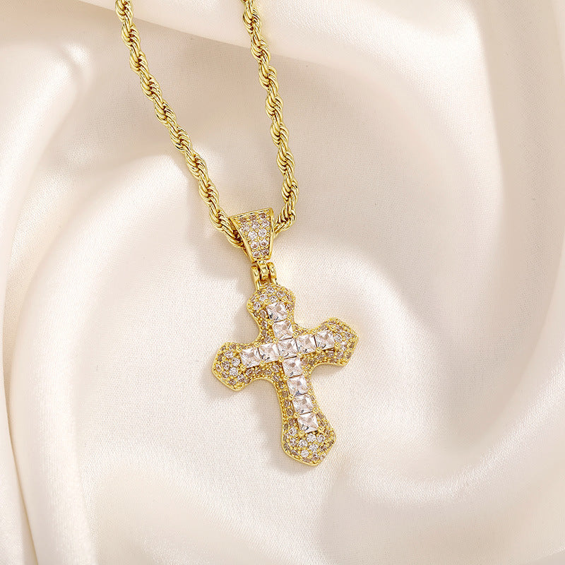 Men's Hip Hop Color Zircon Cross Fashion Sweater Pendant