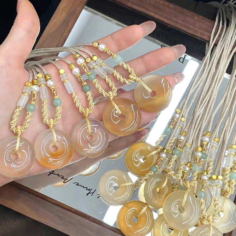Agate Chalcedony Sugar Peace Buckle Female Gold Pendant