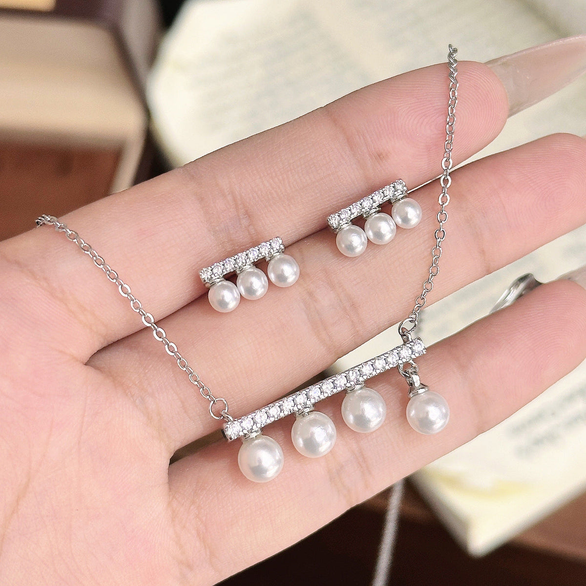 Fairy Balance Beam Pearl Plated Female Light Luxury Minority Elegant Jewelry Set