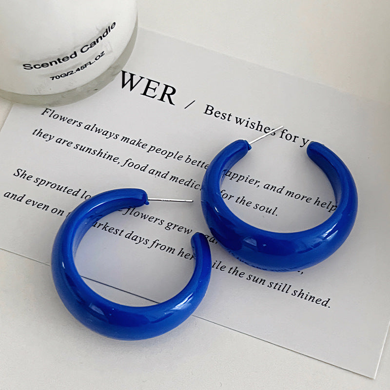 Women's Glossy Solid Color Circle Colorful Trendy Cream Ear Earrings