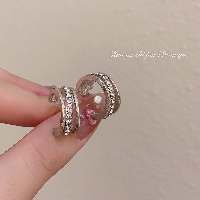 Sier Needle Exaggerated Geometric Metal Simple High-grade Love Big Rings