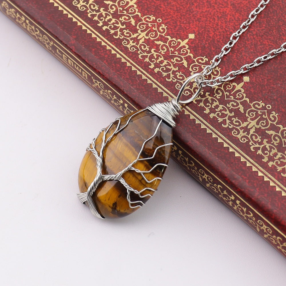 Agate Water Drop Winding Silk Tree Necklaces