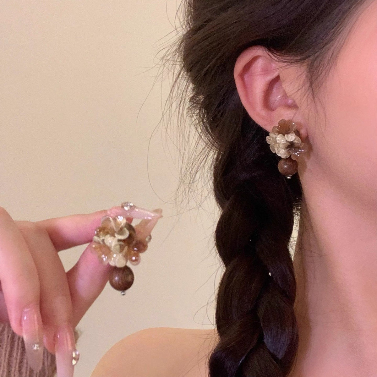 Women's Sier Needle Light Luxury French Retro Geometric Pearl Heart Earrings