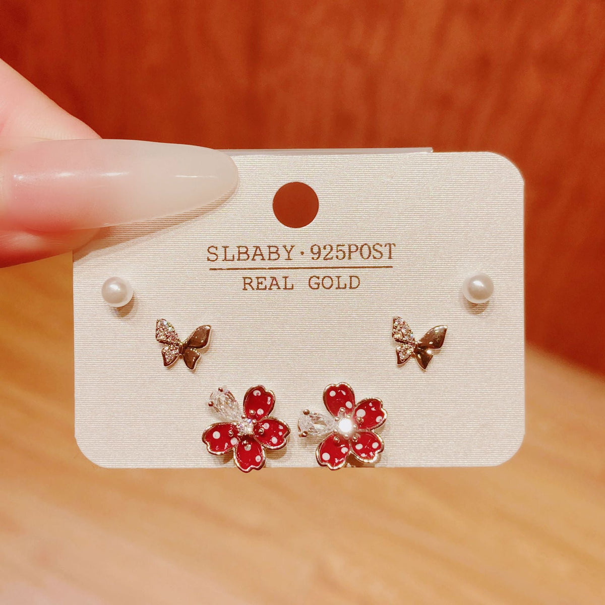 Horse Angola Red Female Cherry Camellia Stud Earrings