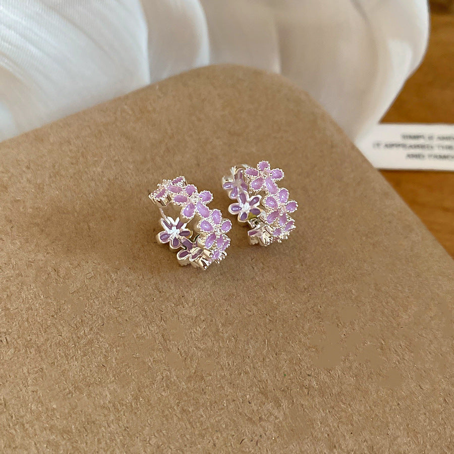 Jardin Monet Blue Glaze Flowers Pipa Pearl Chinese Retro Light Stud Earrings