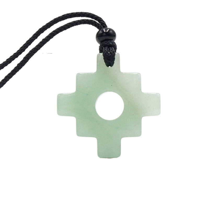 Natural Amethyst Green Aventurine Tigereye Cross Stone Gear Batch Pendants