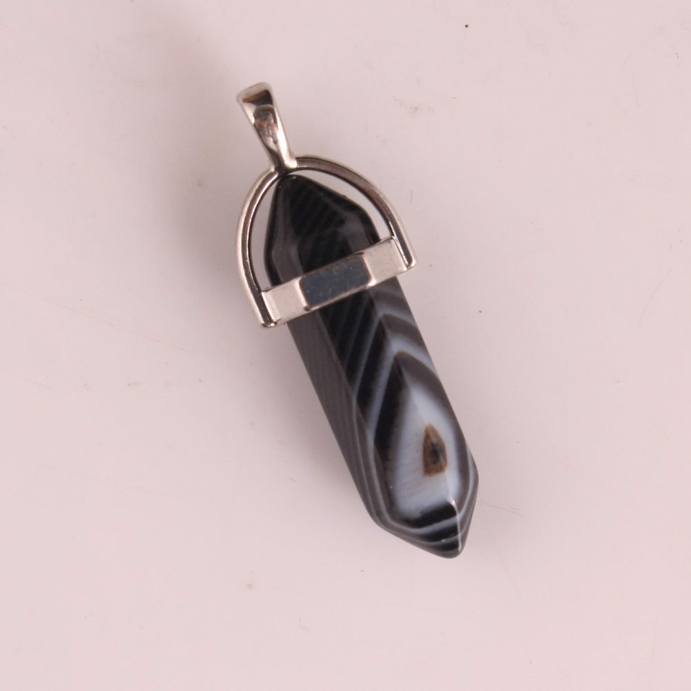 Stone Crystal Agate Bullet Hexagon Prism Pendant