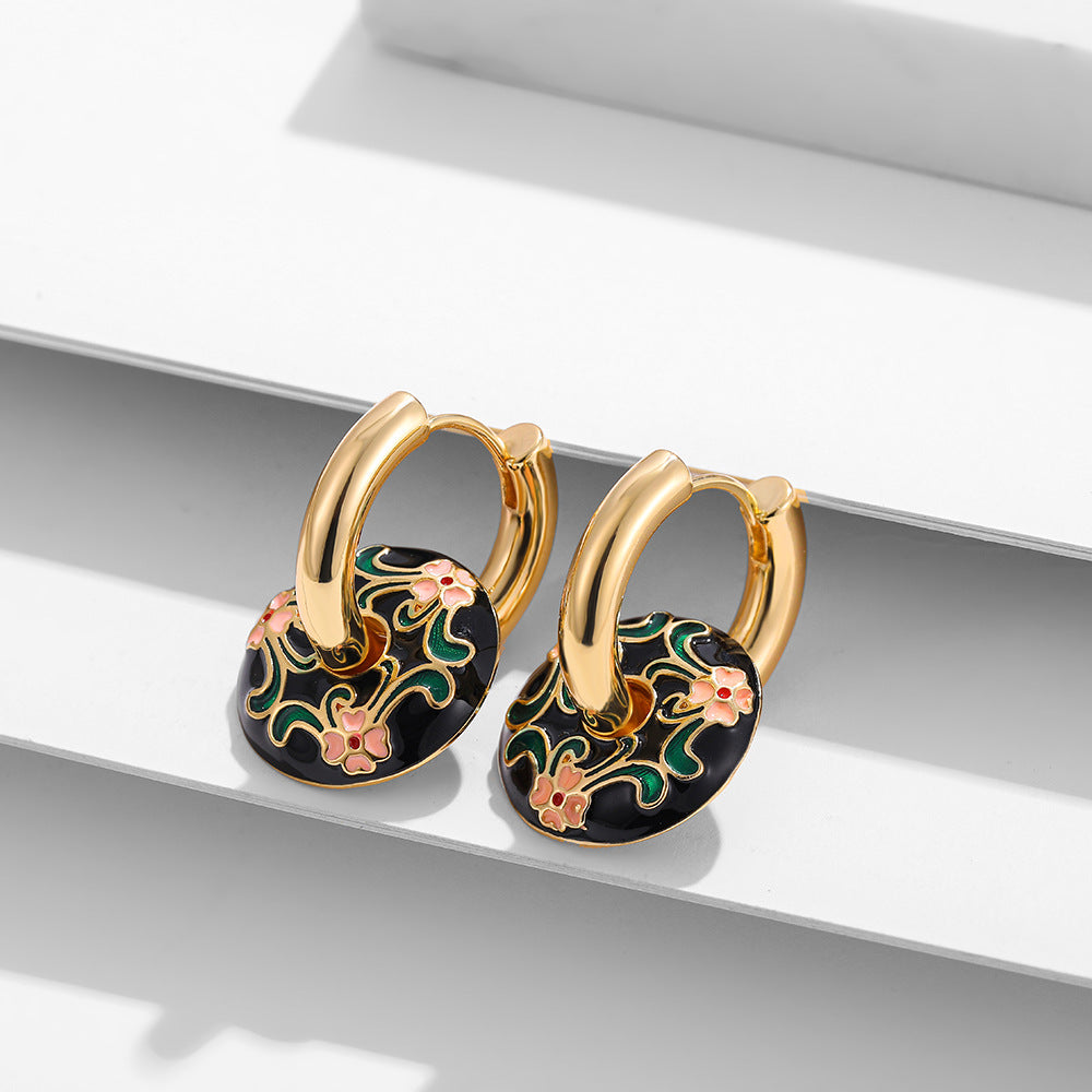 Drip Pattern Circle Ear Clip French Fashionable Niche Design Vintage Earrings