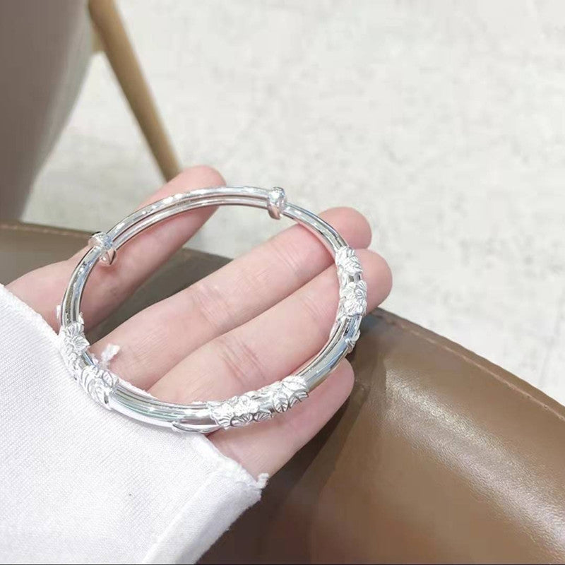 White Copper Sier-plated Push-pull Flower Simple Fashion Solid Female Girlfriend Bracelets
