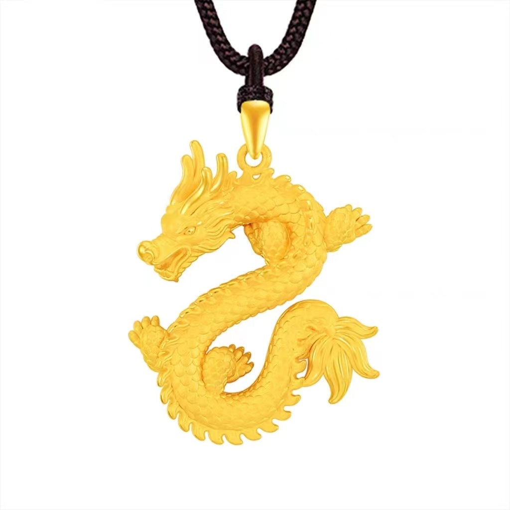 Men's Dragon Zodiac Golden Brass Plated Simulation Necklaces