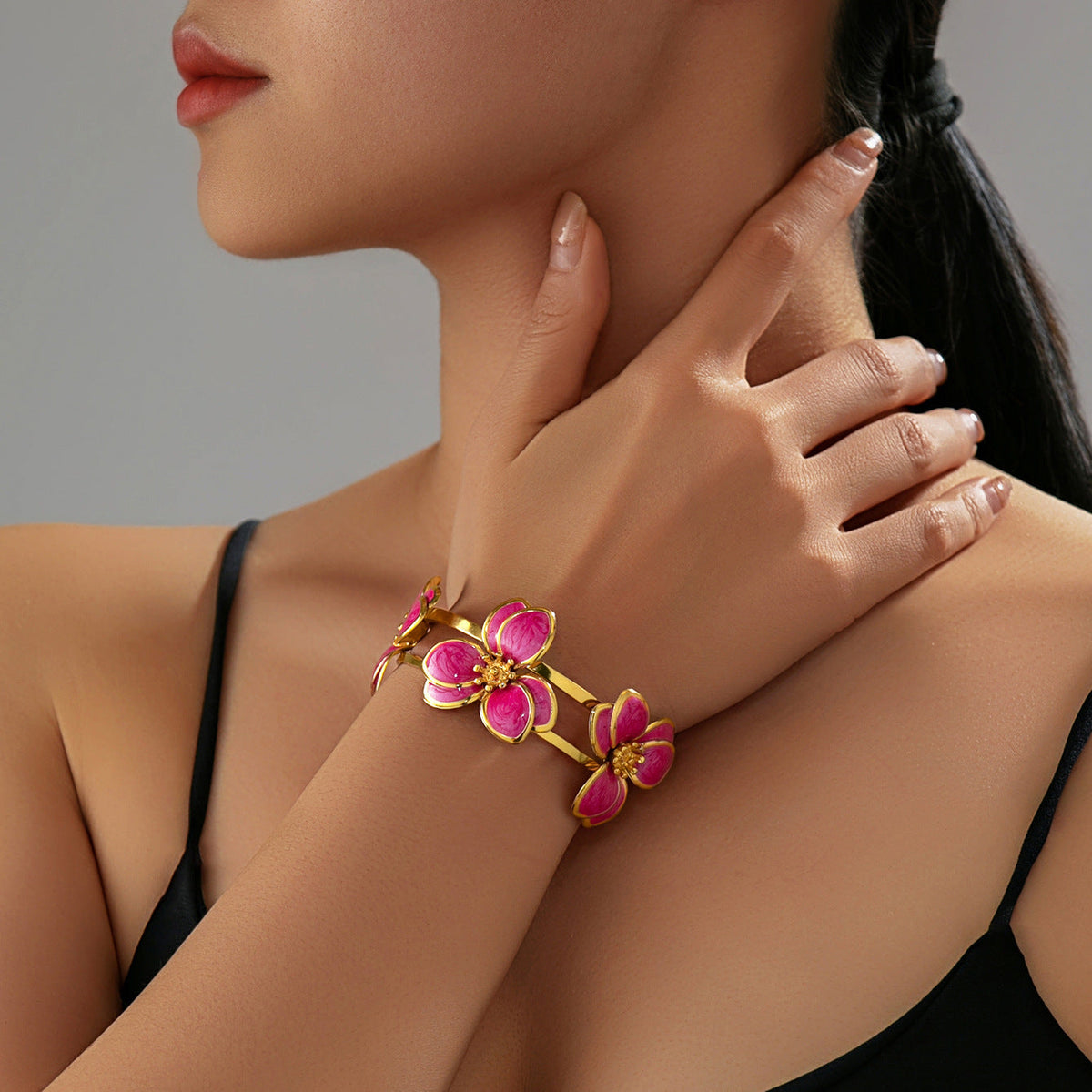 Geometric Metal Open Trend Wild Glaze Flowers Bracelets