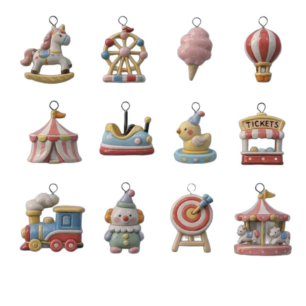 Amusement Park Series Facilities Dripping Oil Painted Gold Pendant
