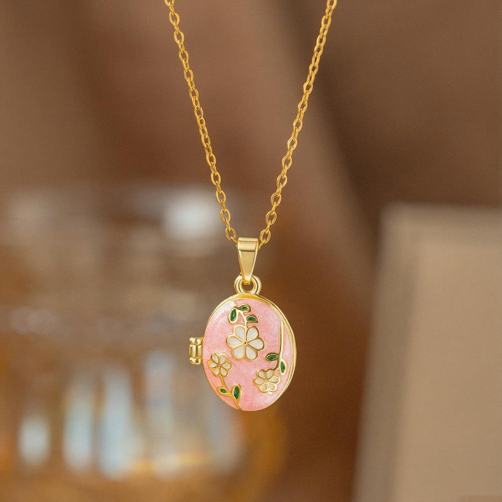 Steel Female Micro Inlaid Pink Diamond Necklace